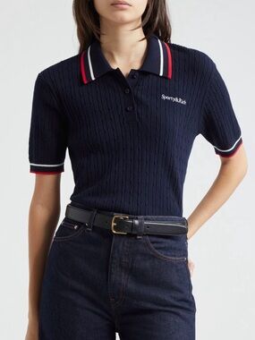 Sporty & Rich Navy Ribbed Polo